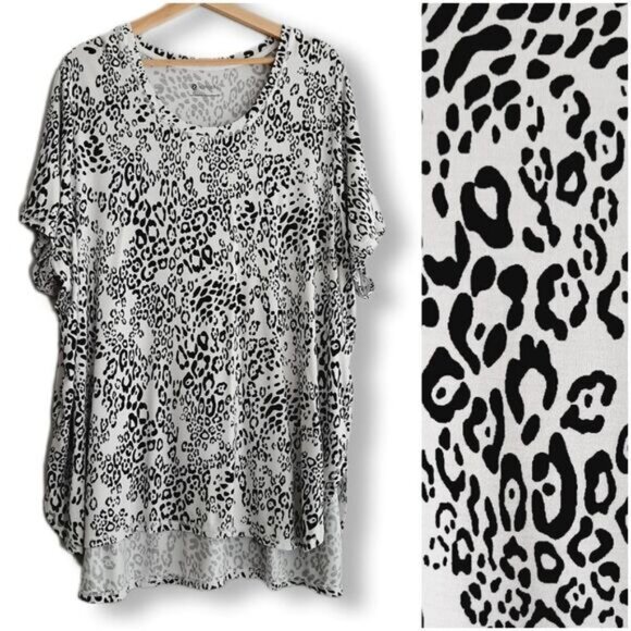 PENNINGTONS | Activezone Hi-Low Hem Crew Neck Tunic Top Leopard Pattern B&W 3X - Picture 1 of 11